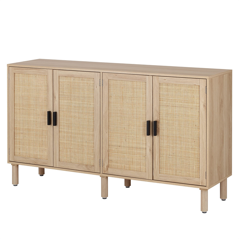 Sideboard Buffet Kitchen Storage Cabinet ine Rattan Decorated Doors, Dining Room, Hallway, Cupboard Console Table, Liquor / Accent Cabinet, 31.5X 15.8X 34.6 inches, Natural