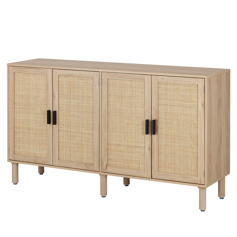 Armário de armazenamento de cozinha buffet de aparador com portas decoradas de vime, sala de jantar, corredor, mesa de console de armário, armário de bebidas/acentos, 31,5 x 15,8 x 34,6 polegadas, natural