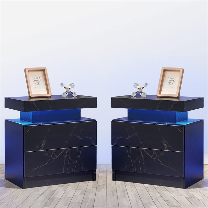 Nightstand Set ng 2 LED Nightstand na may 2 Drawers, Bedside Table na may Drawers para sa Bedroom Furniture, Side Bed Table na may LED Light