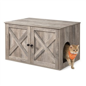 Cat Litter Box Enclosure, Litter Box Furniture Hidden with Removable Divider, Indoor Cat House, End Table, 31.5 x 20.9 x 19.7 Inches